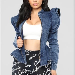 Denim Queen Peplum Jacket - Medium Blue Wash
